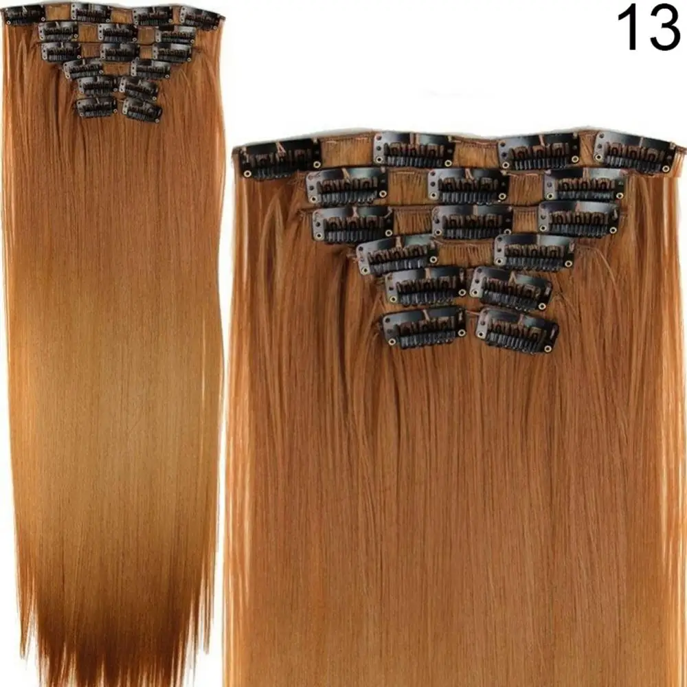 6Pcs 60cm High Temperature Fiber Clip Hair Extension Straight Heat Resistant Wig Synthetic Halloween Carnival Costume Cosplay