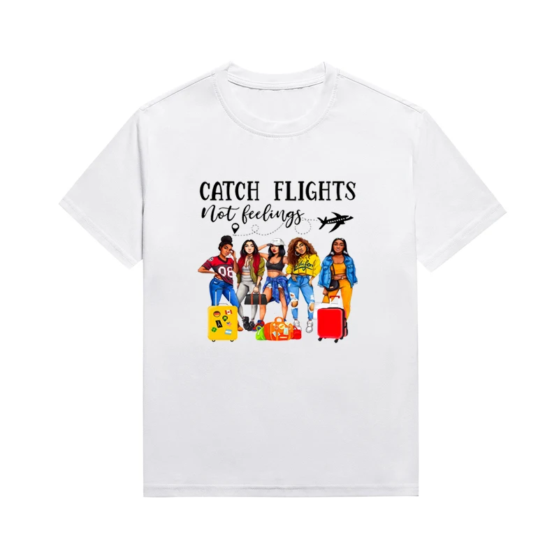 Catch Flights Mwlanin Female Tee Sisters Travel Vacation Cartoon Graphic Top Casual Women Custom T Shirt