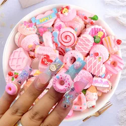 20pcs Pink Donut Cartoon Nail Art Charms Kawaii Candy/Baking Desserts Model Mixed Resin Nail Decoration DIY Crafts Manicure Part