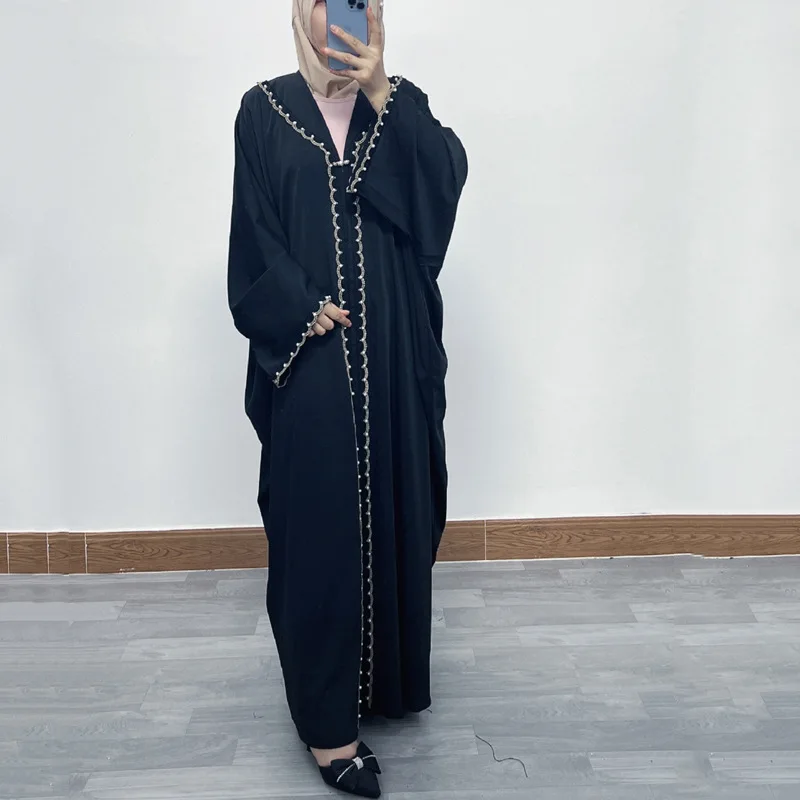 

Fashion Embroidered Elegant Middle Eastern Abaya Dress Loose Fit Long Sleeve Open Front Robe Dubai Women Clothing