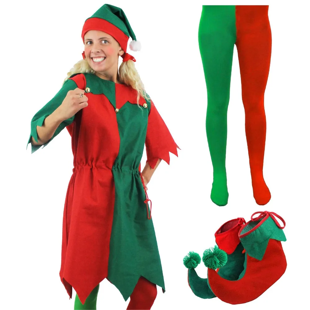 

Christmas Santa Claus Costume for Girls Boys Men Women Couple Green Elf Cosplay Xmas Elf Carnival Party New Year Fancy Outfit