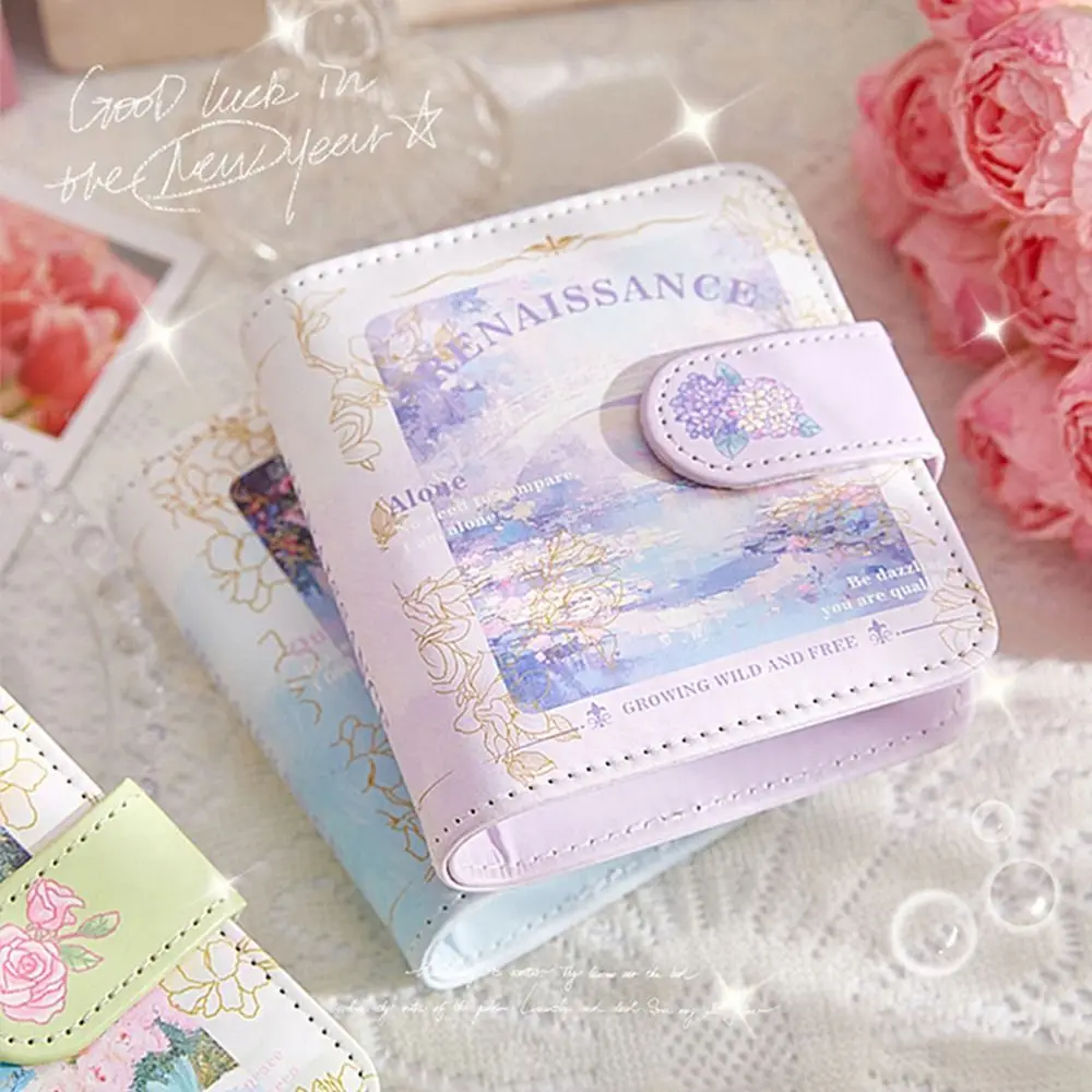 

Vintage Card Storage Booklet Oil Painting Style Refillable Mini 3-Ring Photo Album Holds INS 3-inch Loose Leaf Binders Cover