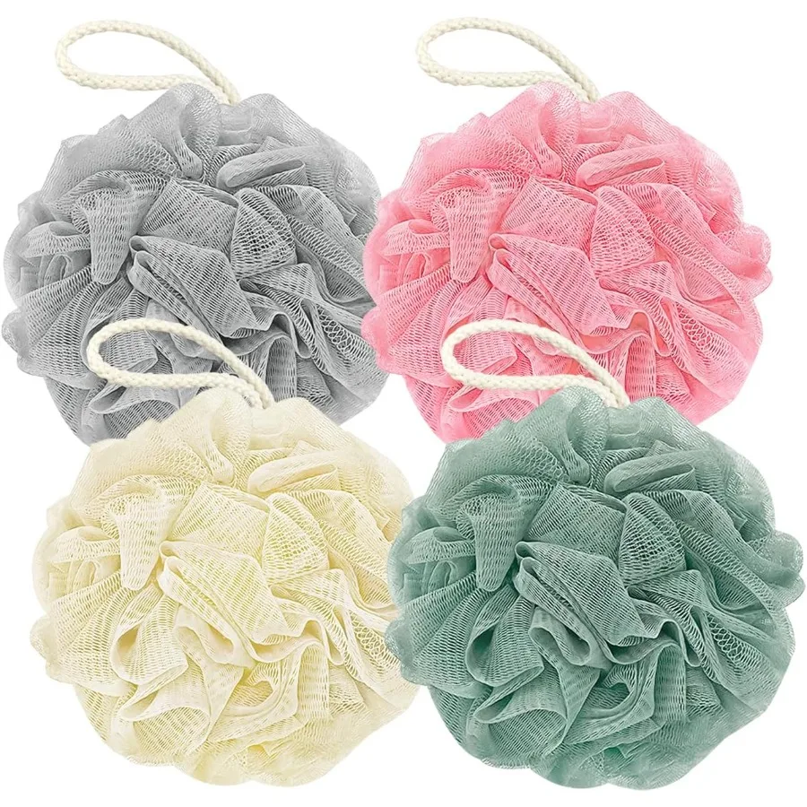 

60G Loofah Exfoliating Body Scrubber Shower Sponge with 4 Color Mesh Pouf Balls for Body Wash Ideal for Daily Bathing and Skin