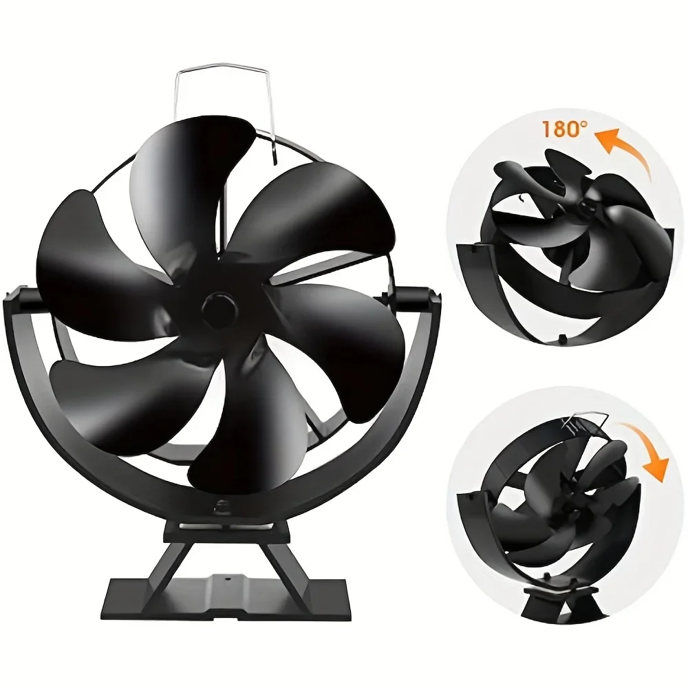 Wood Stove Fan, Adjustable Angle Heat Powered Fireplace Fan, 5 Blades Heat Powered Stove Fan for Wood/Log Burner/Fireplace/, Non