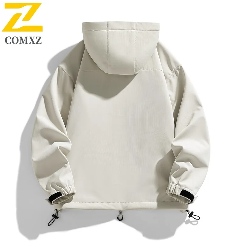 COMXZ الرجال خندق معطف مقاومة للخدش فضفاض رياضي المشي لمسافات طويلة مقنعين مقاومة للاهتراء السفر جاكيتات 2025 التخييم تنفس سترة