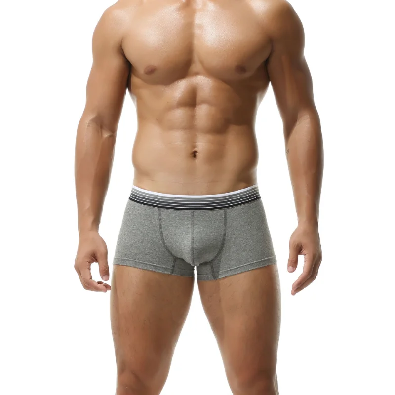 Boxer de algodão de cintura baixa para homens, roupa íntima esportiva fina, calcinha elástica, bolsa U convexa, cueca sexy