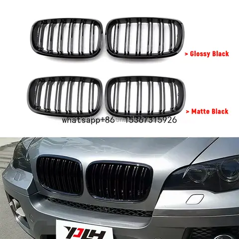 자동차 전면 그릴 커버, BMW X6 E71 X5 E70 더블 슬레이트, 광택 및 무광 블랙, 2006-2013y