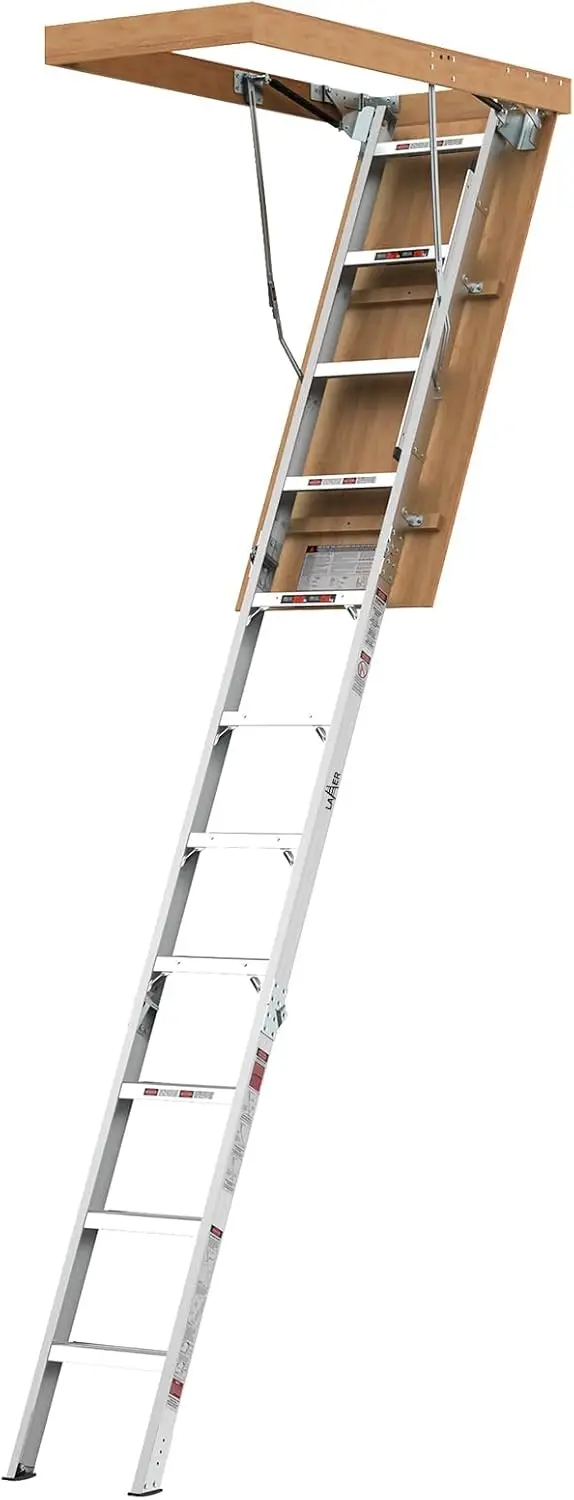 

10 Foot Aluminum Attic Ladder Pull Down System, Drop Down Ladder Stairs for Attic Access, Foldable Loft Ladder for 22 1/2" x 54