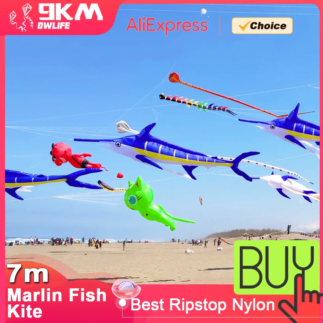 

9KM 7m Marlin Fish Kite, Line Laundry Soft Inflatable Pendant Kite, High Quality Outdoor Animal Show Kite for Adults with Bag