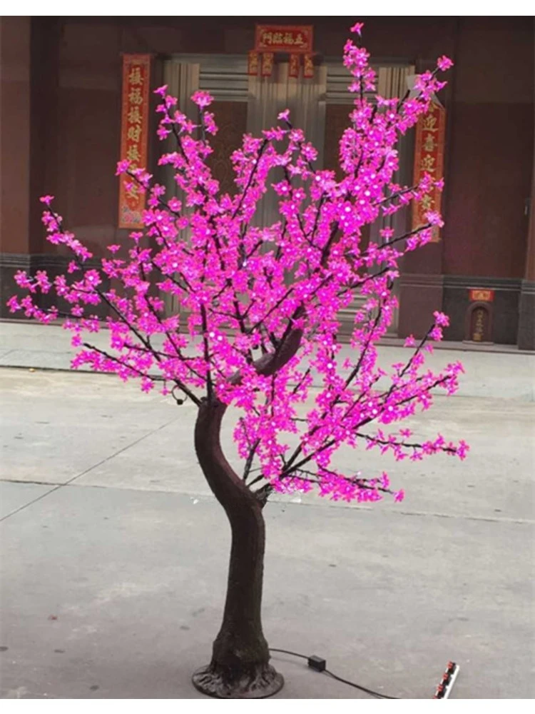 Customized LED Simulation Pole Cherry Blossom Peach Blossom Luminous Tree Light Outdoor Landscape Courtyard Lawn Lamp Tree