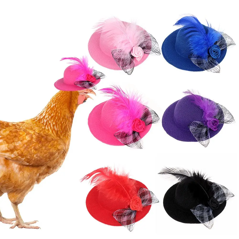 Adjustable Rooster Duck Stylish Show Costum Chicken Hats Cap for Hens Pets Supplies Feather Top Hat