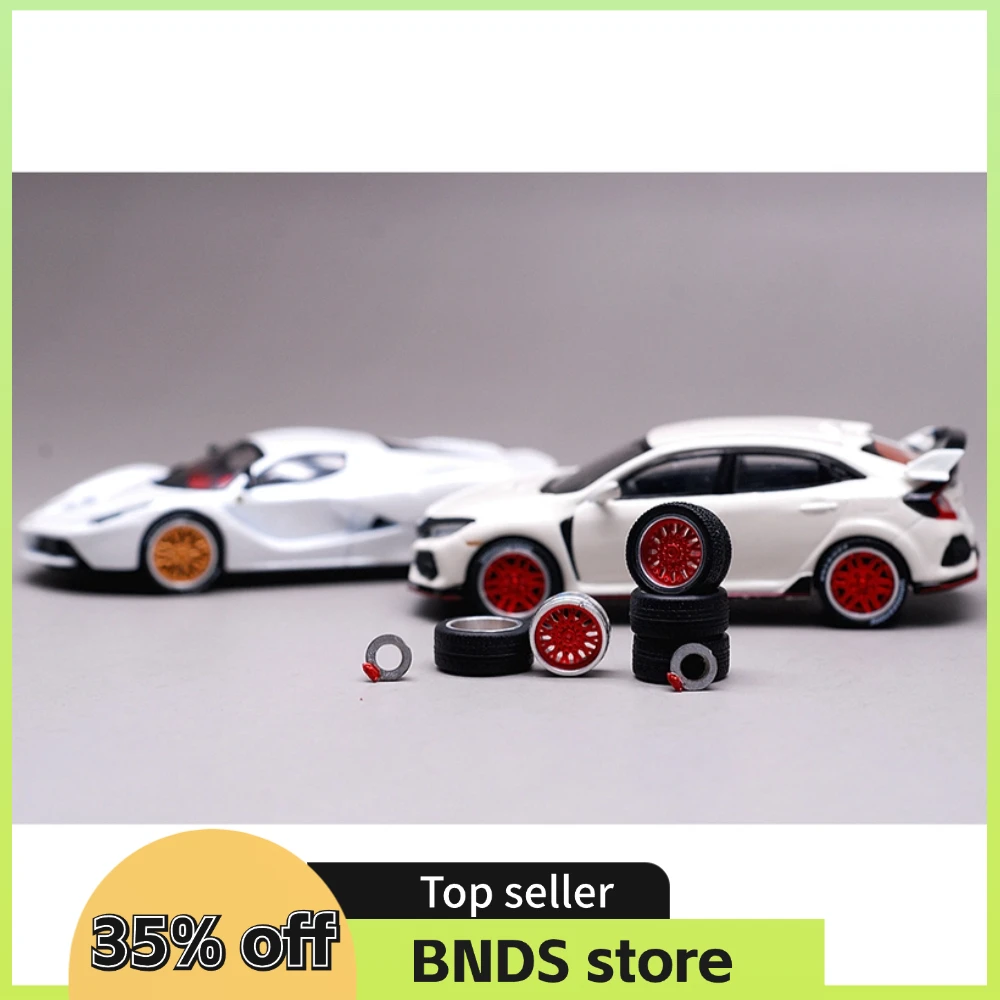 CM Model 1/64 ABS Plastic Replace Wheels Rubber Tires Design Rims Modified Parts VIP Style for GT Model Car Vehicle 4pcs Set