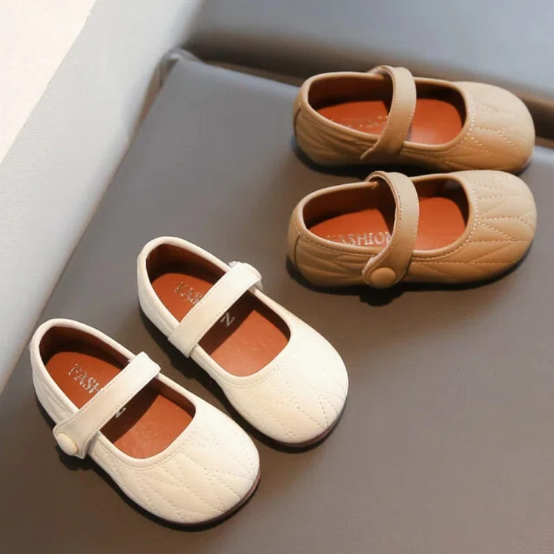 Autumn Girl's Mary Janes Sewing Hook-loop Casual Kid's Flat Shoe Solid Colors Anti-slip Comfy Trendy Daily Children Shoes 4-6Y