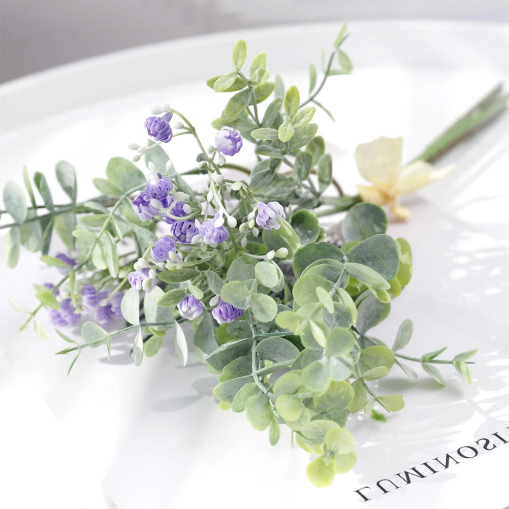 

Faux Flowers Simulation Eucalyptus Leaf Gypsophila Bouquet Artificial Arrangement Decor Home Party Wedding PE Plastic Lifelike