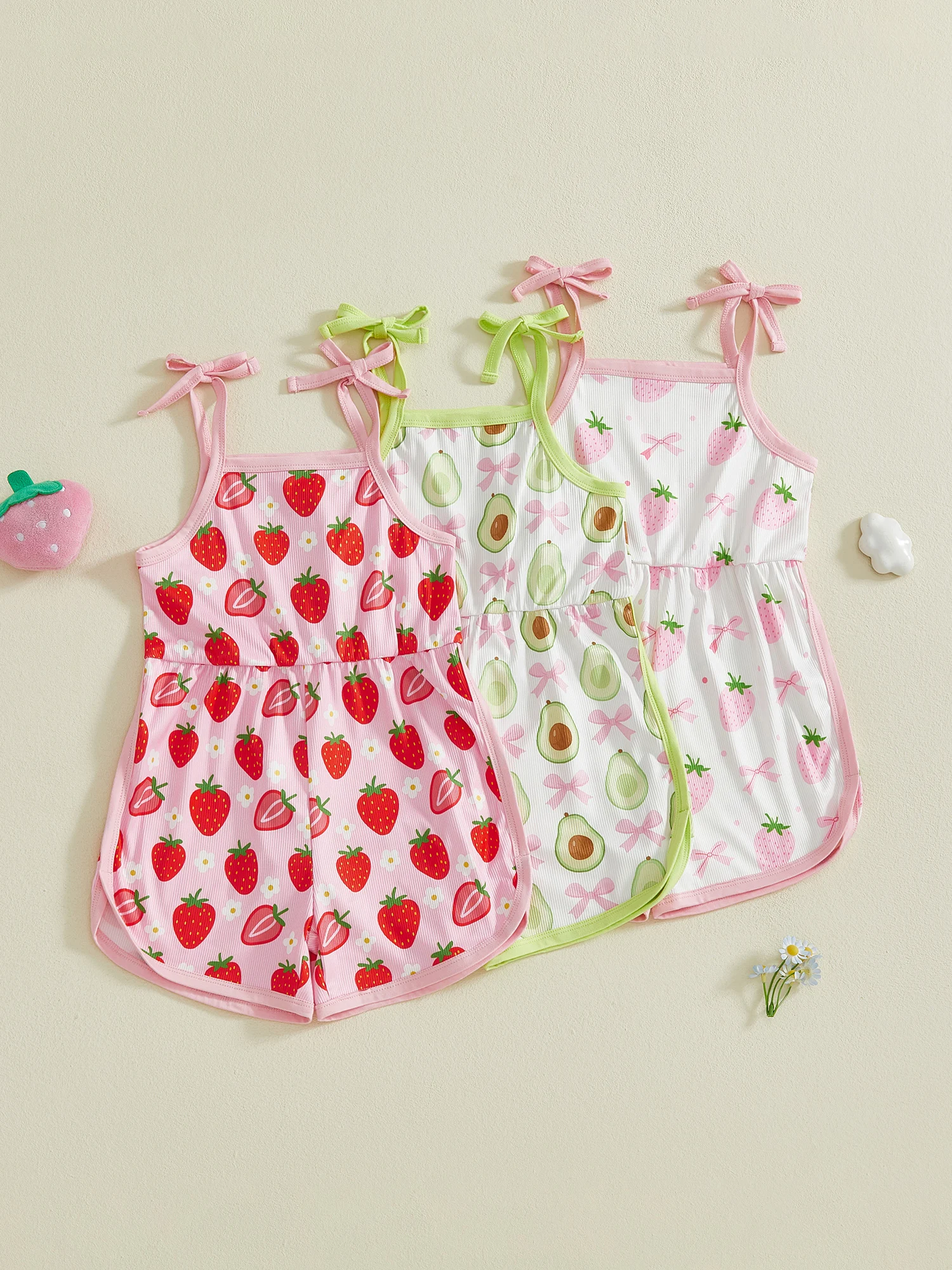 

Комбинезон без рукавов с принтом арбуза для маленьких девочек, регулируемыми бретелями и рюшами по подолу, летний комбинезон