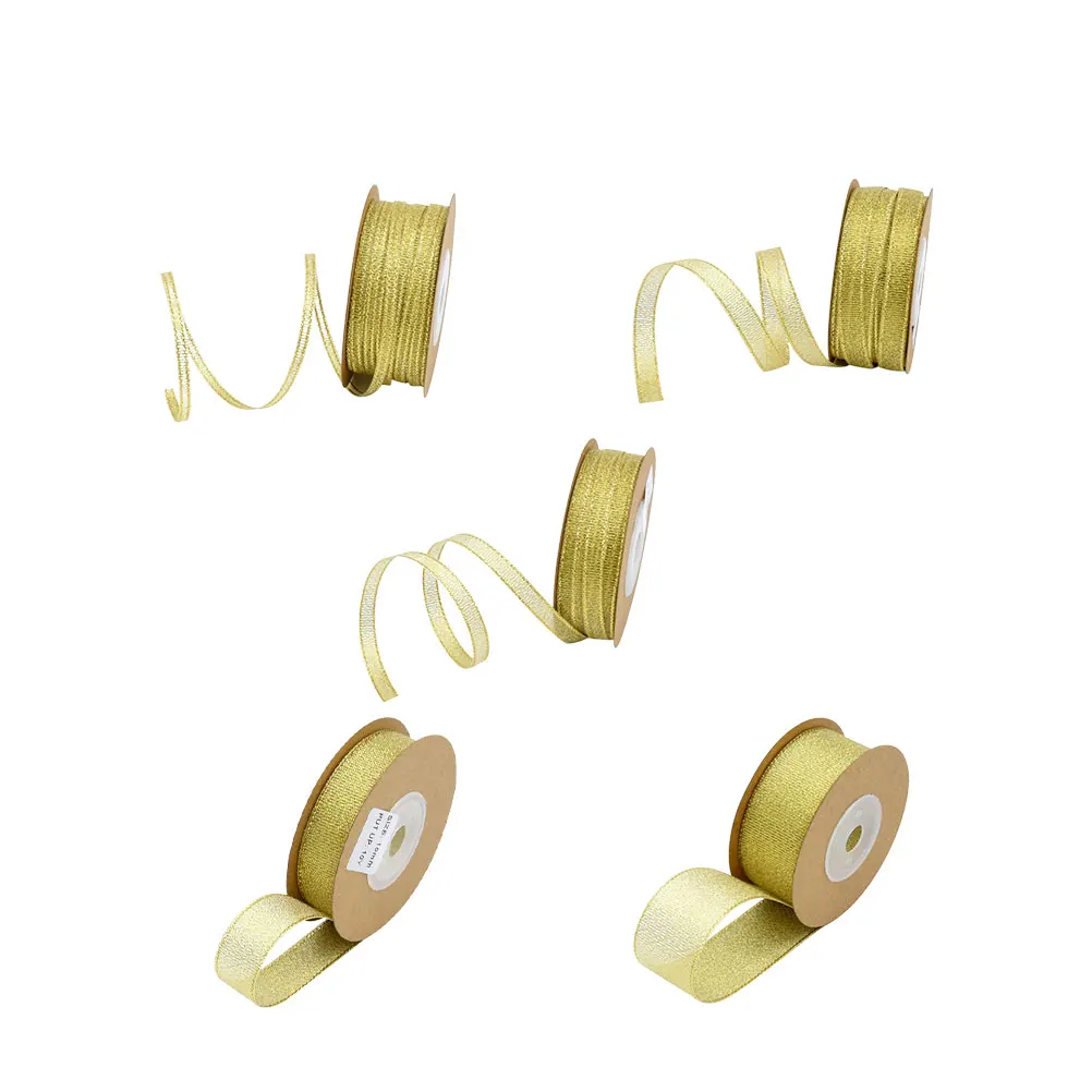 

5pcs 3-20Mm Gift Ribbon Grosgrain Ribbons Cloth Packaging Ribbons For Flower Wrapping Party Diy Tree Decoration Golden