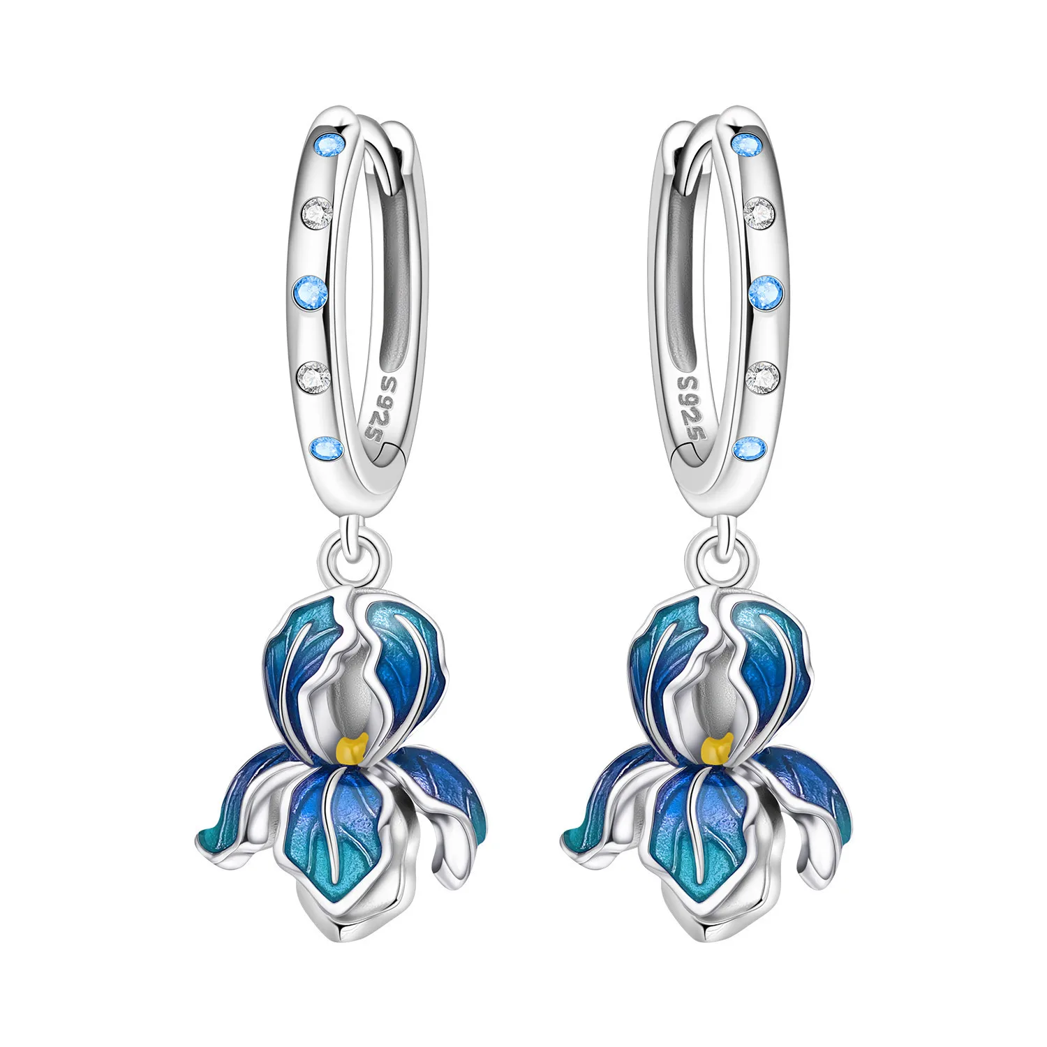 Cycuff 925 فضة الأزرق زهرة القزحية أقراط المجوهرات الأصلية انخفاض الأقراط مجوهرات هدايا المناسبات الطرفية #1