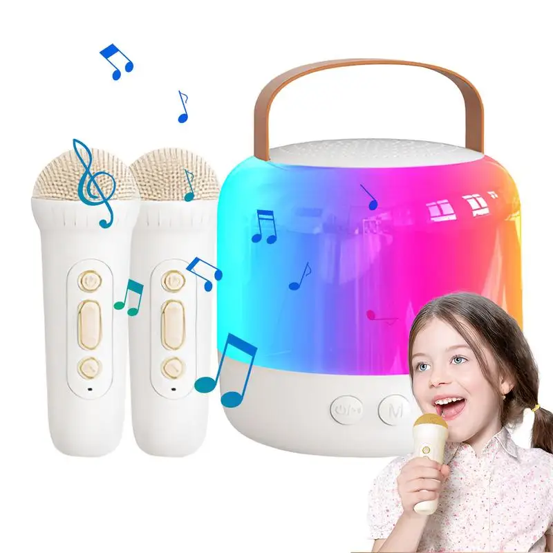 Karaoke Machine With Two Wireless Microphones Hi Fi Sound Quality Portable Wireles Duall Microphone Karaoke Machine Colorful LED