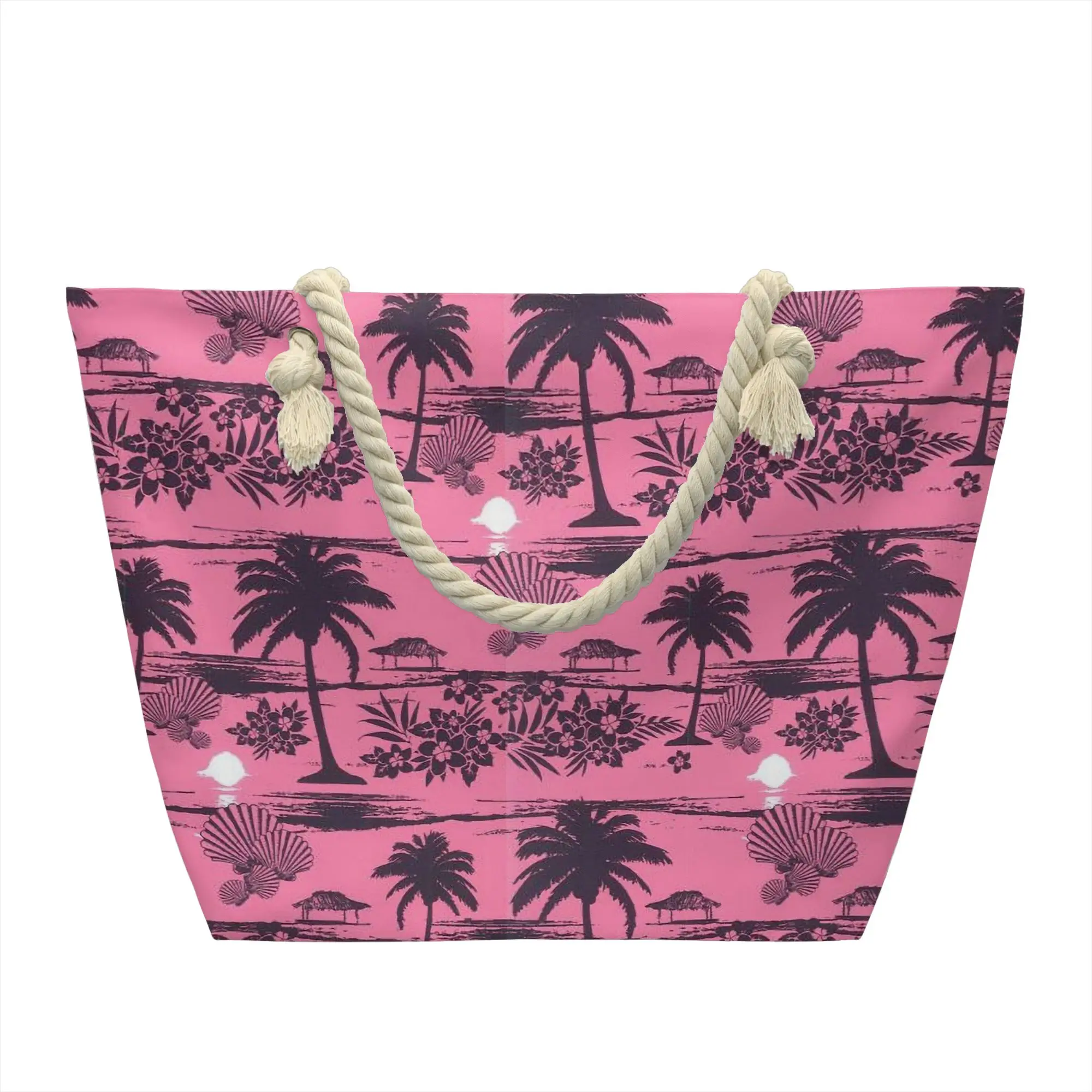 Fashion  Pink Sea Coconut Tree Hawaiian Beach Shopping Tote Bag Reusable  Canvas Groceries Shopper Shoulder Bag