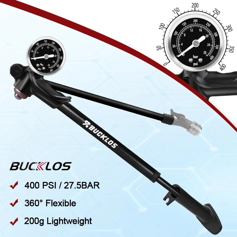 

BUCKLOS Bicycle 27.5 Bar Air Pump 400PSI High-pressure Bike Pump for Bike Forks Aluminum Alloy Bicycle Air Pumps Cycling Parts