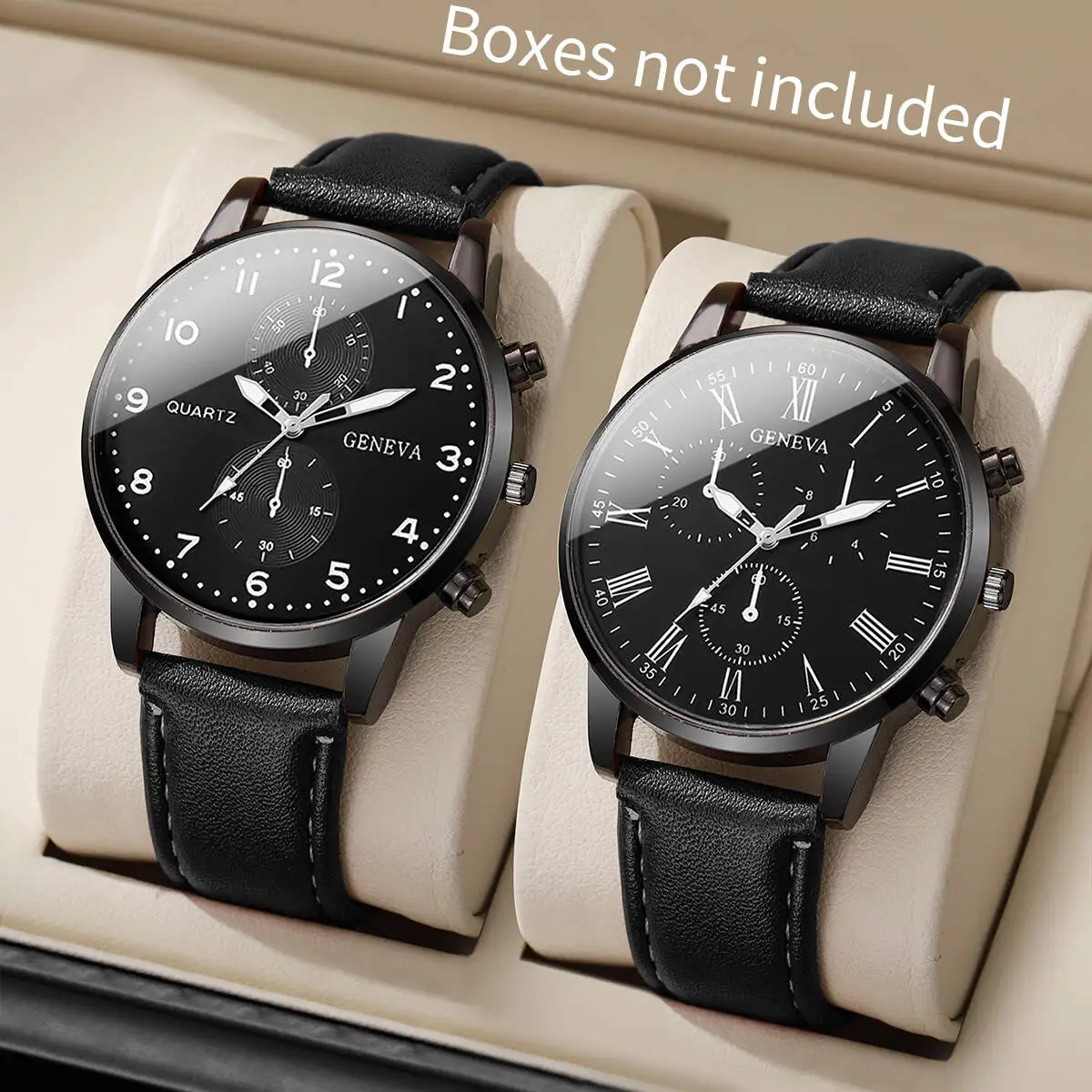 2 قطعة مجموعة ساعات رجال الأعمال الموضة حلقة من جلد ساعة كوارتز للرجال ساعة عادية Relogios Masculino (بدون صندوق)
