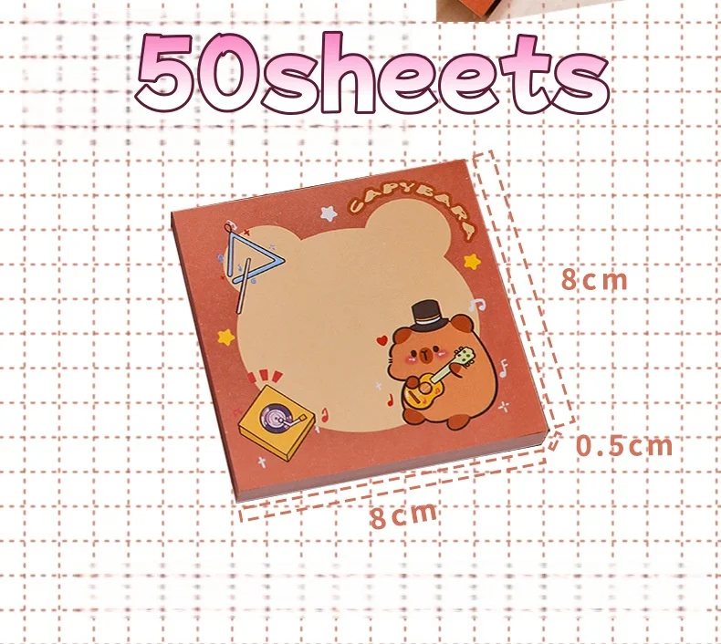 50/200 Blatt Haftnotizen, niedliche Capybara-Notizen, Studenten-Briefpapier, Notizblock – Detail 2