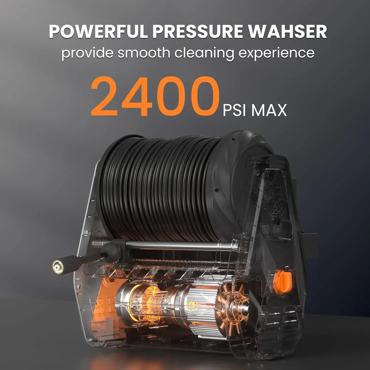 Pressure Washer Max 2400 PSI 2.0 GPM Electric Wall Mounted Power Washer W/ 100ft Retractable Pressure Hose Foam Cannon 4-Nozzles