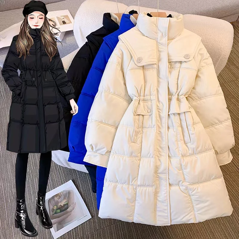 

Oversized Women's Slim Ft Coat 2023 Autumn New Korean Stand Collar Thicked Warm Long Down Coat Ladies Fashion Basics Tops