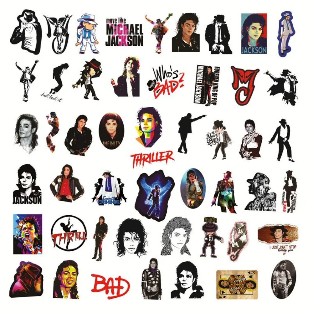 50Pcs Michael Jackson Graffiti Stickers Water Bottle Laptop Phone Bicycle Luggage Case Skateboard Children Adult Sticker