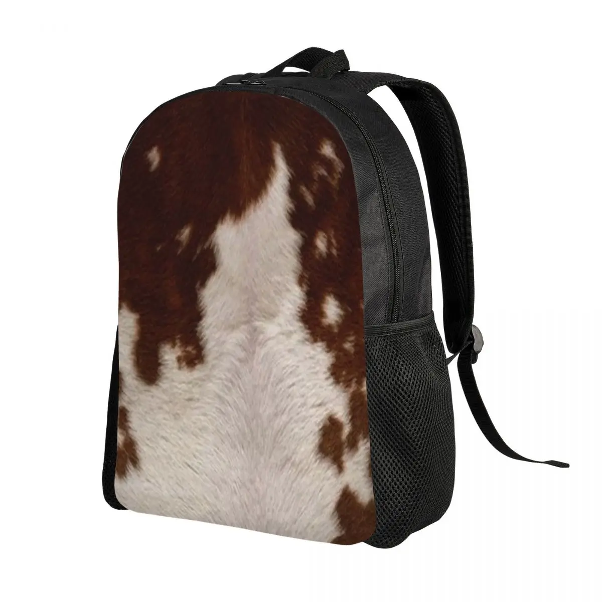 Brown Calf Cowhide Travel Backpack Men Women School Computer Bookbag Animal Skin Fur Leather Texture College Student Daypack Bag