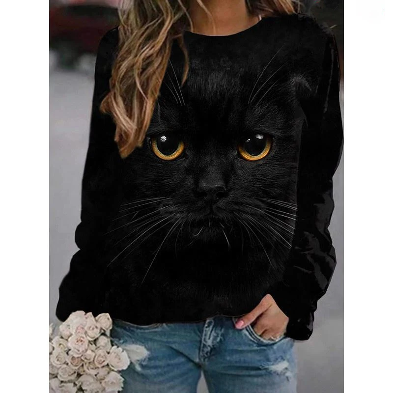 Autumn Cartoon Cat Sweatshirts Animal 3D Print Hoodies Women New Long Sleeve Y2k Hoodie Oversized Pullovers Tops Female Clothing