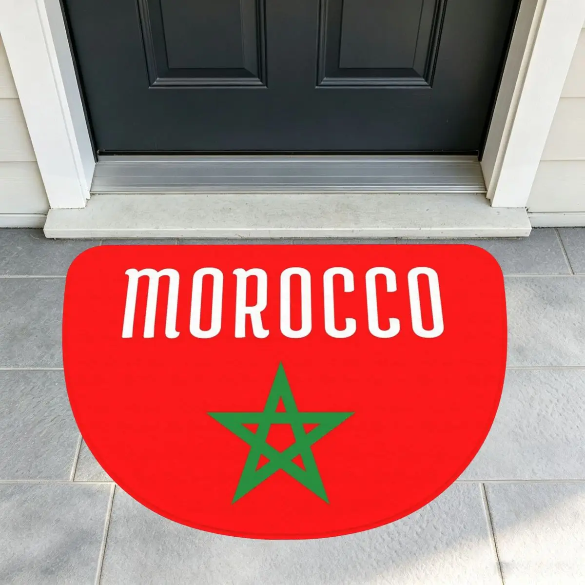 Flag Of Morocco Moroccan Flag Soft Flannel Half Round Doormat Non Slip Bathroom Mat Absorbent Floor Carpet for Laundry Room