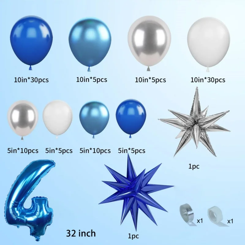 Синий тематический комплект гирлянд из воздушных шаров на 9-й день рождения - серебряные воздушные шары со звездами и знаком «С Днем Рождения» для декора детской вечеринки