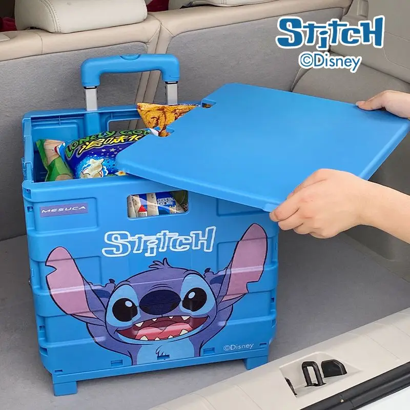 Disney Stitch รูปแบบการ์ตูนสร้างสรรค์น่ารักใหม่กล่องเก็บของความจุขนาดใหญ่อเนกประสงค์แบบพับได้แบบพกพา