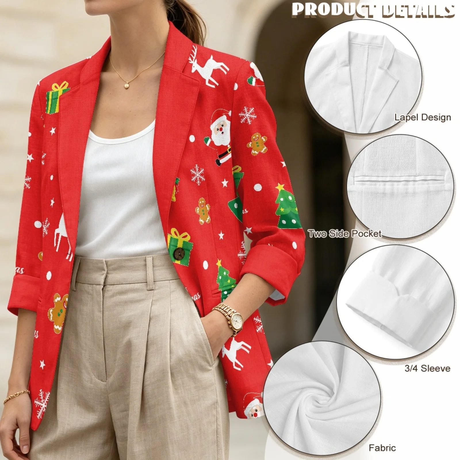 PENSTROLL Santa Claus Snowflake Open Front Outerwear for Going Out Linen Style Beach Cover Ups Sizes S-3XL view 5