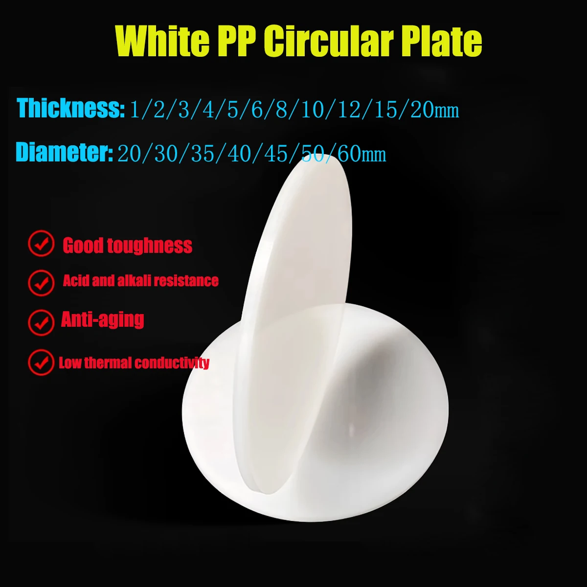5pcs-2pcs White Polypropylene Board Round PP Plastic Sheets Plate Dia 20mm 30mm 35mm 40mm 45mm 50mm 60mm Thick 1-20mm