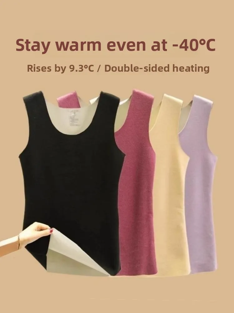 Thickened Fleece Warm Vest Women's Slim Fit round Neck Inner Wear Tank Top Skin Friendly Seamless Comfortable Autumn Winter