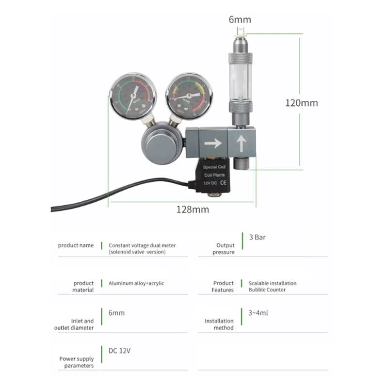 A83G-CO2 Regulator Dual Meter Magneetventiel Quick Plug Schuimrecorder Besturingssysteem Aquarium CO2 Drukreduceerventiel EU Pl