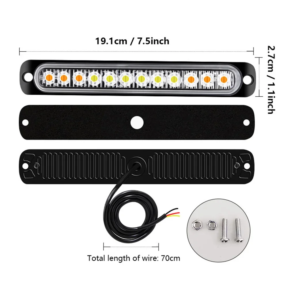 12 LED Strobe Warning Light Strobe Grille Flashing Always on Traffic Light bar Car Beacon Lamp Amber White 12V 24V for Truck