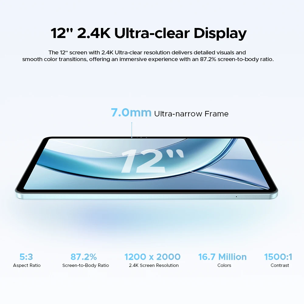 DOOGEE V Pad 5G 2 IN 1 تابلت أندرويد 15 12 بوصة 2.4k شاشة 7.95 ملم رفيعة للغاية 32 جيجابايت رام (8 جيجابايت + 24 جيجابايت) 256 جيجابايت 8800 مللي أمبير بطارية ذكية