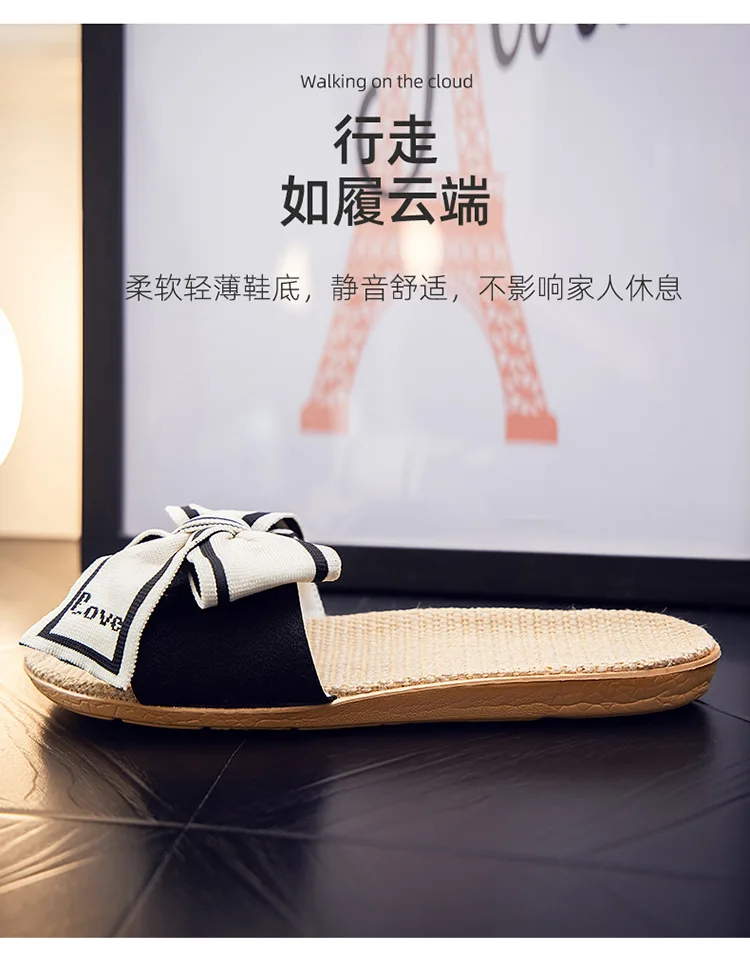 Mntrerm große Schleife Hausschuhe Indoor rutsch feste Hausschuhe weichen Boden Viskose Leinen Sandalen und Hausschuhe – Detail 15