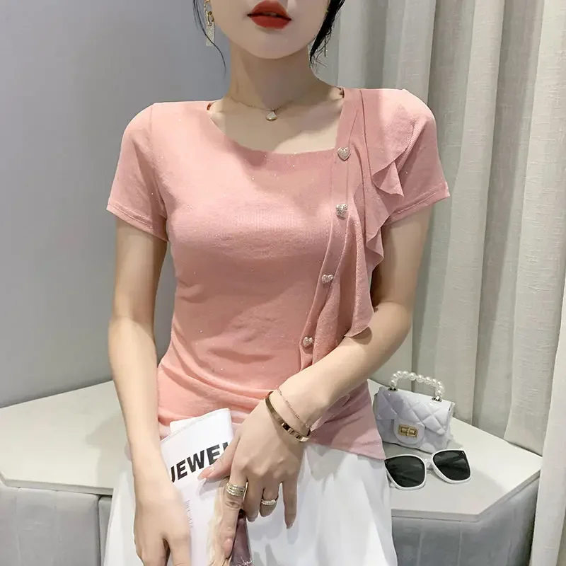 

Summer Outfit Female Top Slim Women's T-shirt Harajuku Fashion Emo Korean Popular Clothes Pulovers Yk2 with Sleeves Y2k Clothing