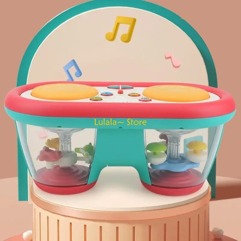 Y4QA Electronic Handdrum Baby Toy Led Rotating Projector Drum Toy with Lullaby Hand Eye Coordination Children Instrument Gift