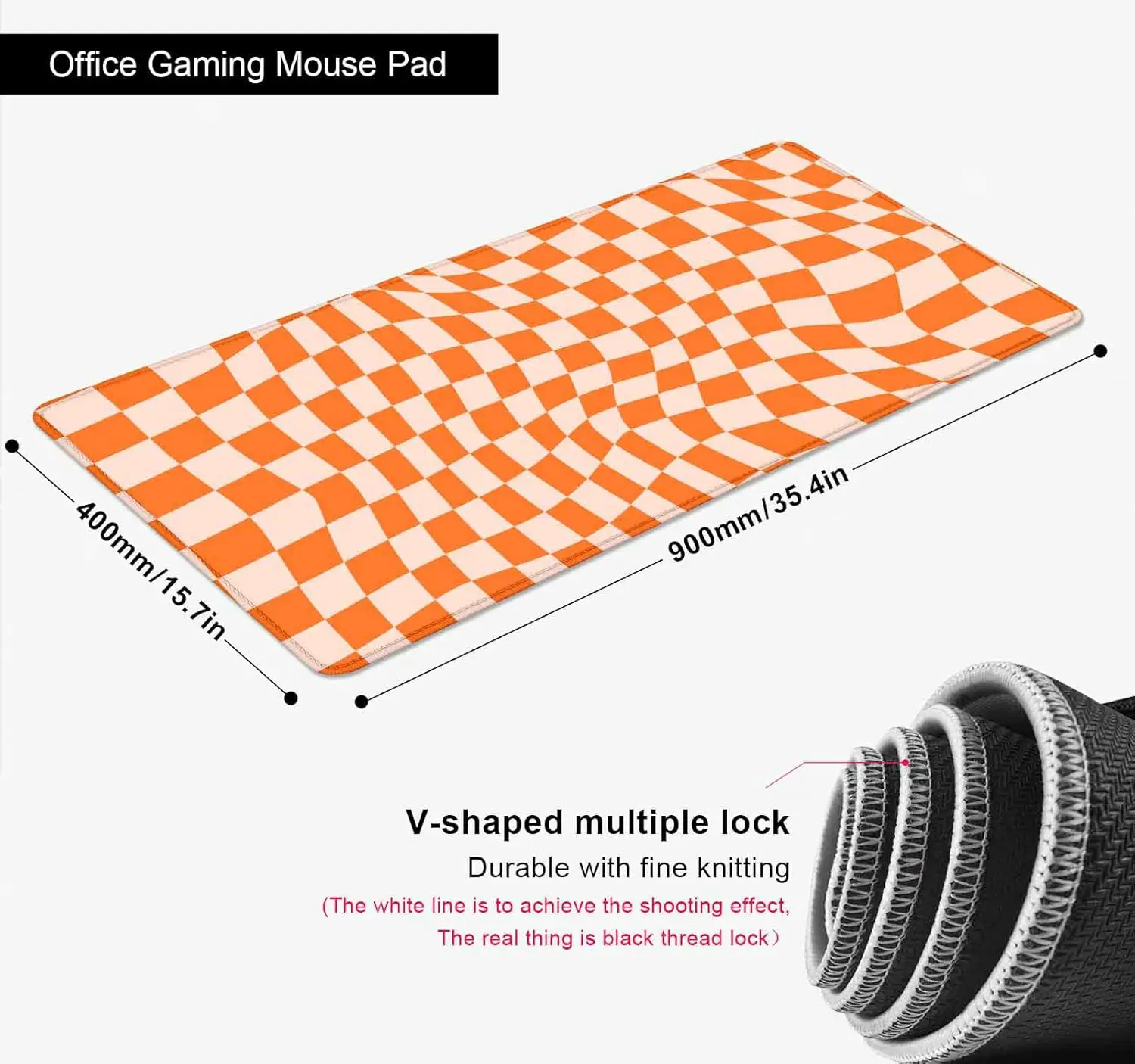 Orange Checkered & Boho Pink  Mouse Pad – Kawaii Stitched Desk Mat for Office, Gaming & Women’s Decor
