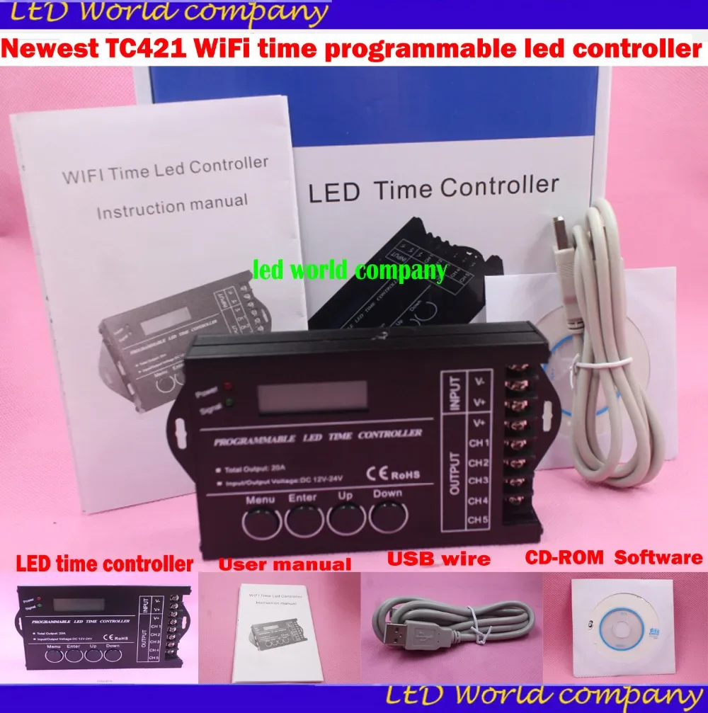 Newest TC421 WiFi time programmable led controller rgb aquarium lighting timer DC12~24V input, 5 channels,max 5*4A RGB Controler