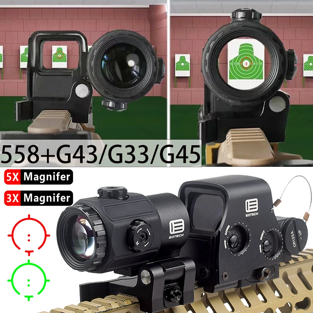 558+G43 Holographic Collimator Sight 551 552 553 Red Dot Optic Sight Eotech G45 G43 3X 5X Magnifier Hunting Gear 20mm Rail Mount