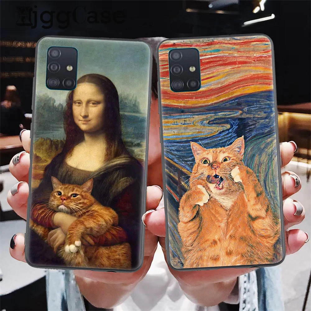 Van Gogh Mona Lisa Fun Cat Art Phone Case For Samsung Galaxy A52 A72 A32 A70 A51 A71 A53 A73 A33 A50 S23 S20 S21 S22 Plus Ultra