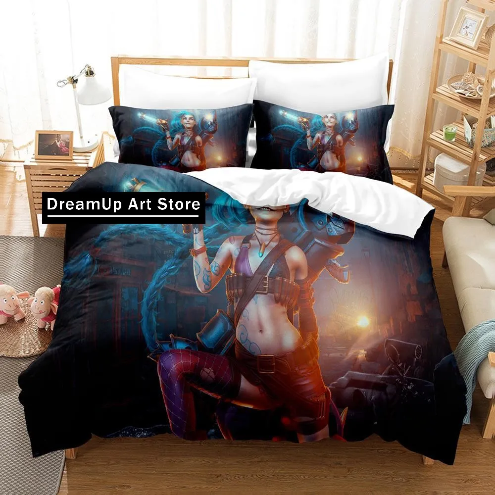 Anime Cute Jinx LoL Arcane Bedding Set Quilt Cover Bed Cover with Pillowcase Twin Single Queen King Size Boys Adult Home Textile