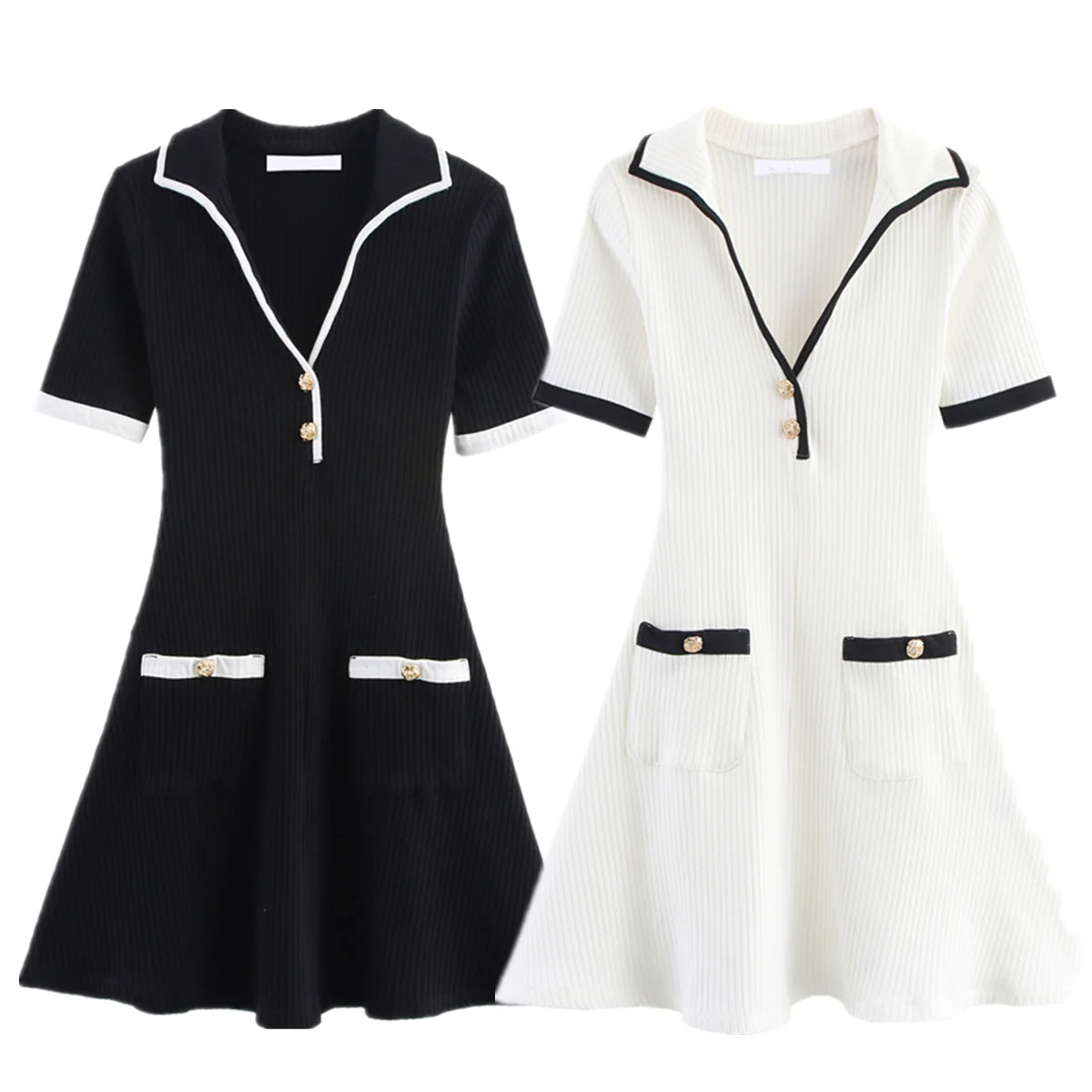 

Jenny&Dave Autumn Women's Knitted Tank Dress French Minimalist Contrast Color Ribbed Dress Women Elegant Party Dress