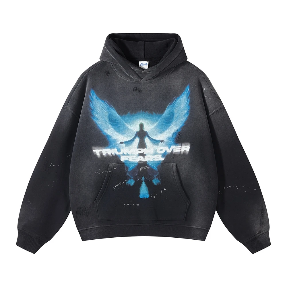 Anime Angel Print Y2k Hoodie For Men Streetwear Women Vintage Oversized Ripped New In Sweatshirts Berserk Winter Men's Clothing